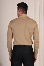 Beige Wide Stripes Full Sleeves Knit Polo by ITALIAN VEGA