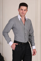 Old Money Black Contrast Stripe One Piece Collar Shirt by Italian Vega®