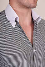 Old Money Black Contrast Stripe One Piece Collar Shirt by Italian Vega®