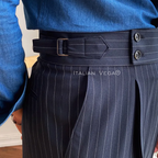 Old Money White Shirt with Navy Stripe Signature Buttoned Gurkha Pant by ITALIAN VEGA®
