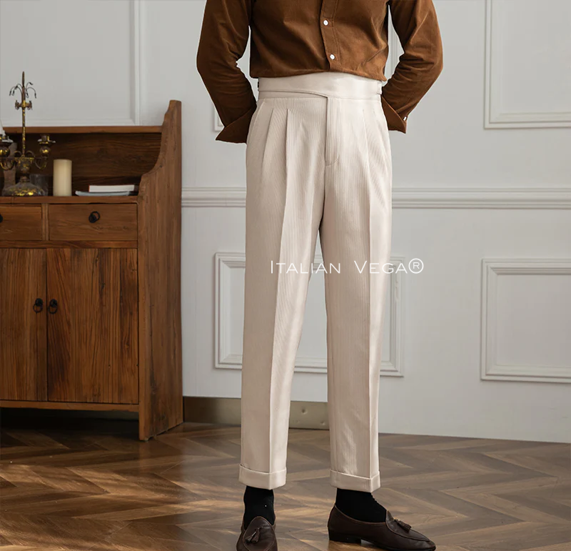 Beige Corduroy Classic Button Gurkha Pants by ITALIAN VEGA®