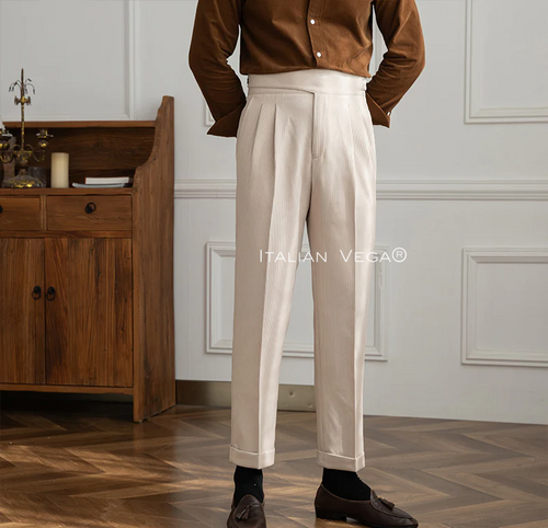 Beige Corduroy Classic Button Gurkha Pants by ITALIAN VEGA®