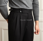 Old Money White Shirt with Black Herringbone Signature Buttoned Gurkha Pant by ITALIAN VEGA®
