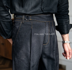 Old Money Crepe Stripe Shirt with Space Blue Veteran Denim Gurkha Pant by ITALIAN VEGA®