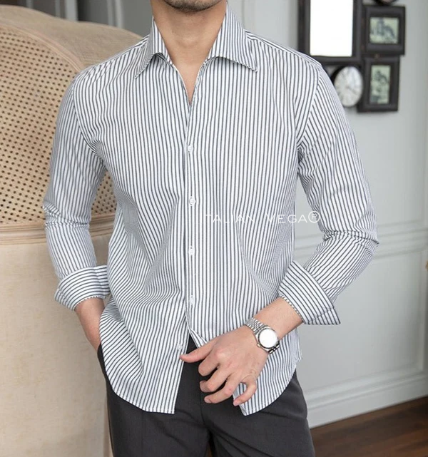Old Money Grey Stripe Shirt with Anthracite Flannel Signature Buttoned Gurkha Pant by ITALIAN VEGA®
