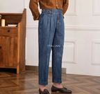 Old Money Powder Blue Shirt with Dark Blue Denim Signature Buttoned Gurkha Pant by ITALIAN VEGA®