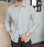 Old Money Grey Stripe Shirt with Sky Blue Denim Signature Buttoned Gurkha Pant by ITALIAN VEGA®
