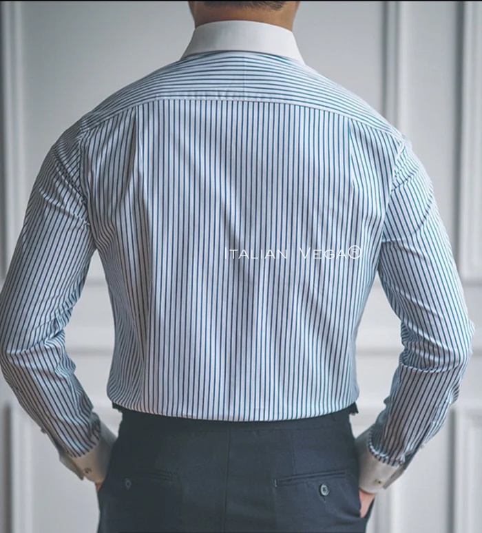 Old Money Classic Stripe Shirt with Space Blue Veteran Denim Gurkha Pant by ITALIAN VEGA®