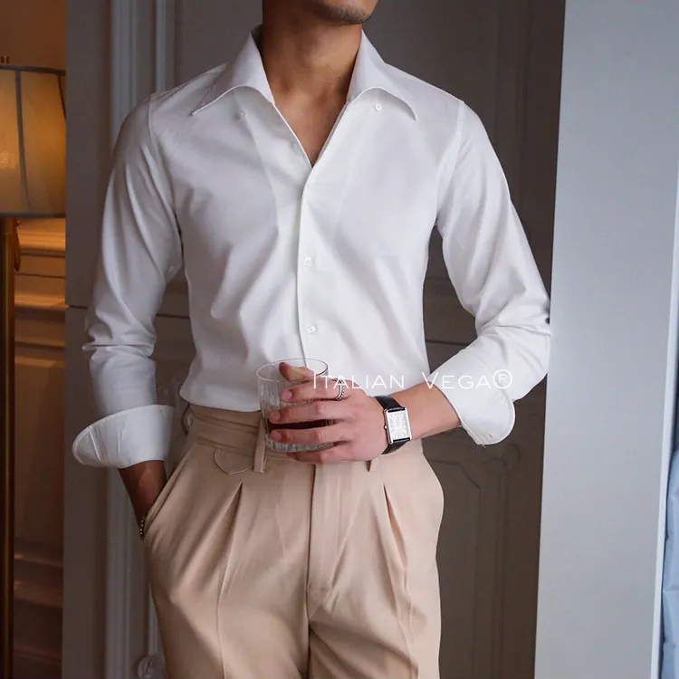 Old Money White Shirt with Black Herringbone Signature Buttoned Gurkha Pant by ITALIAN VEGA®