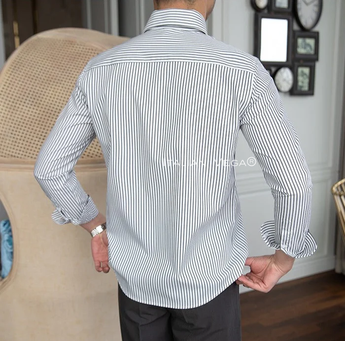 Old Money Grey Stripe Shirt with Anthracite Flannel Signature Buttoned Gurkha Pant by ITALIAN VEGA®