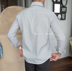 Old Money Grey Stripe Shirt with Dark Blue Denim Signature Buttoned Gurkha Pant by ITALIAN VEGA®