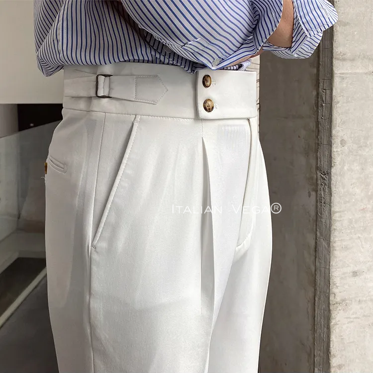 Old Money Classic Stripe Shirt with White Signature Buttoned Gurkha Pant by ITALIAN VEGA®
