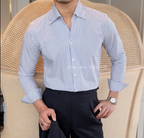 Old Money Navy Stripe Shirt with Anthracite Flannel Signature Buttoned Gurkha Pant by ITALIAN VEGA®