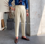 Old Money Powder Blue Shirt with Beige Signature Buttoned Gurkha Pant by ITALIAN VEGA®
