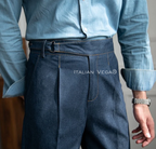 Old Money Blue Stripe Shirt with Blue Veteran Denim Gurkha Pant by ITALIAN VEGA®