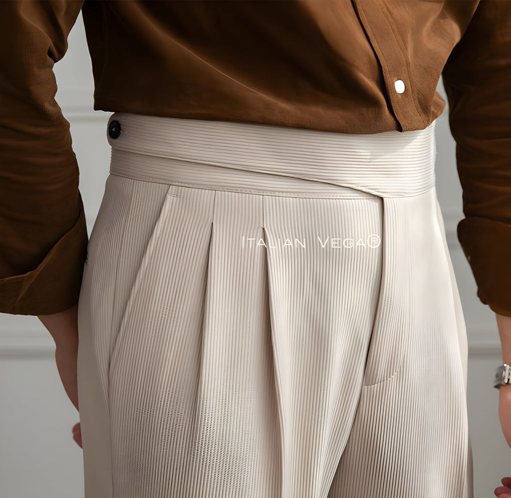 Beige Corduroy Classic Button Gurkha Pants by ITALIAN VEGA®