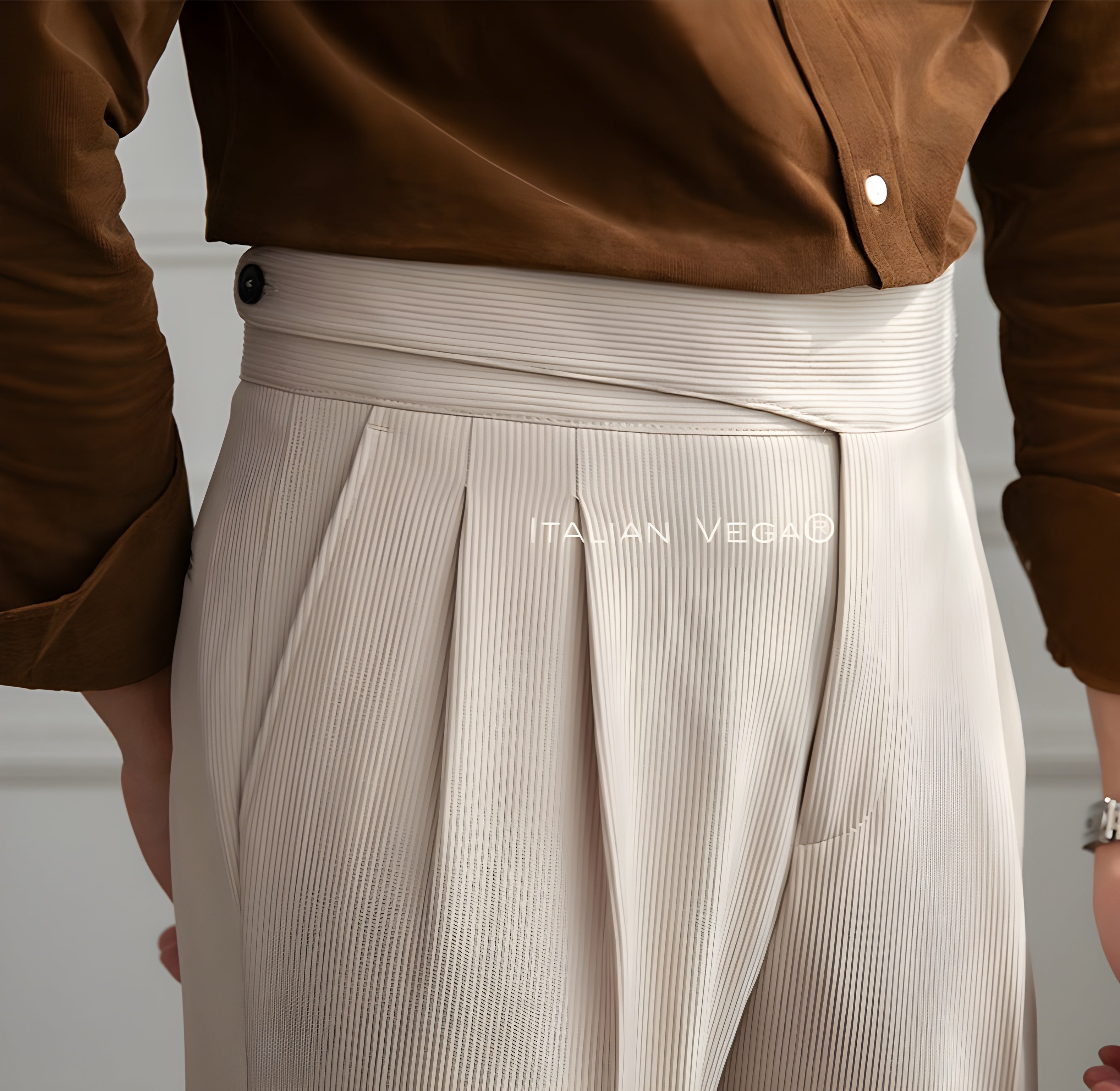 Beige Corduroy Classic Button Gurkha Pants by ITALIAN VEGA®