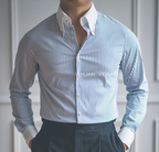 Old Money Classic Stripe Shirt with Grey Herringbone Signature Buttoned Gurkha Pant by ITALIAN VEGA®