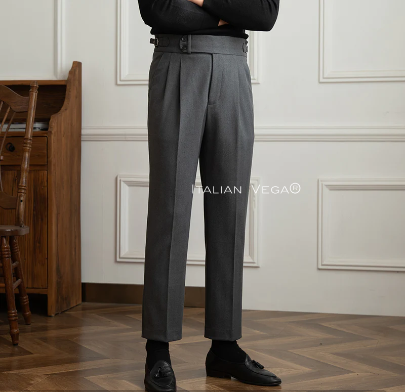 Old Money Powder Blue Shirt with Grey Herringbone Signature Buttoned Gurkha Pant by ITALIAN VEGA®
