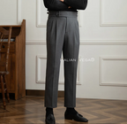 Old Money Navy Stripe Shirt with Grey Herringbone Signature Buttoned Gurkha Pant by ITALIAN VEGA®