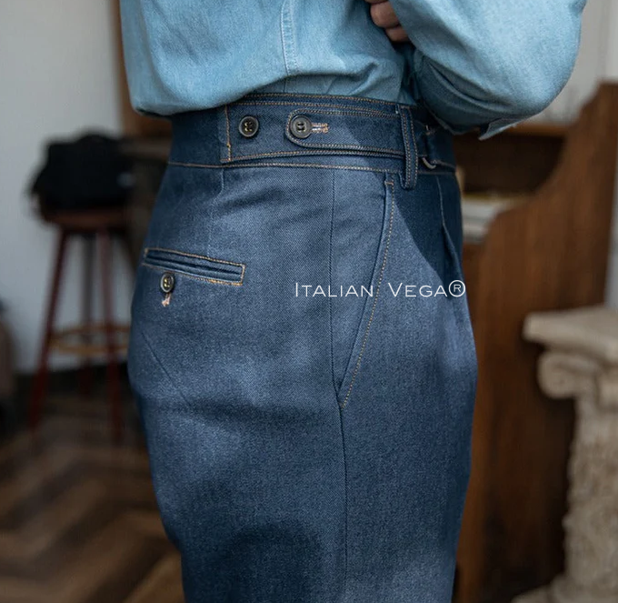 Old Money Blue Stripe Shirt with Blue Veteran Denim Gurkha Pant by ITALIAN VEGA®
