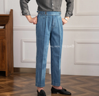 Old Money Powder Blue Shirt with Sky Blue Denim Signature Buttoned Gurkha Pant by ITALIAN VEGA®