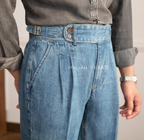 Old Money White Shirt with Sky Blue Denim Signature Buttoned Gurkha Pant by ITALIAN VEGA®