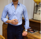 Old Money Powder Blue Shirt with Elephant Grey Signature Buttoned Gurkha Pant by ITALIAN VEGA®
