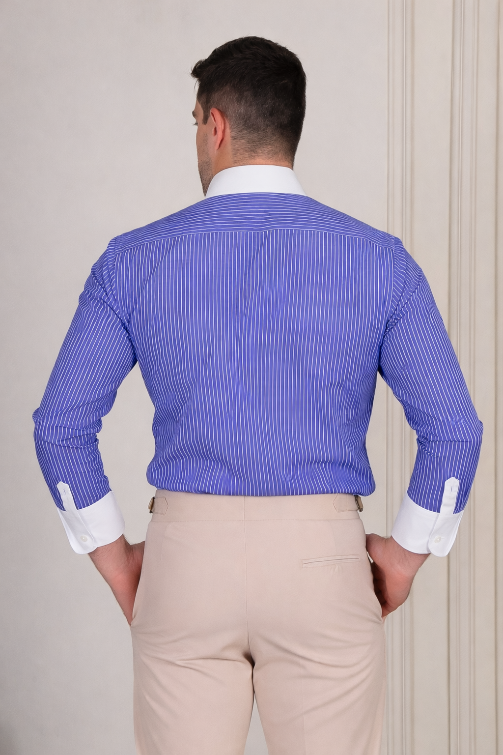 Old Money Indigo Blue Contrast Pinstripe One Piece Collar Shirt by Italian Vega®