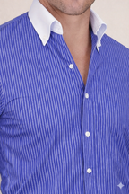 Old Money Indigo Blue Contrast Pinstripe One Piece Collar Shirt by Italian Vega®