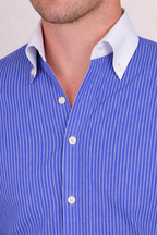Old Money Indigo Blue Contrast Pinstripe One Piece Collar Shirt by Italian Vega®