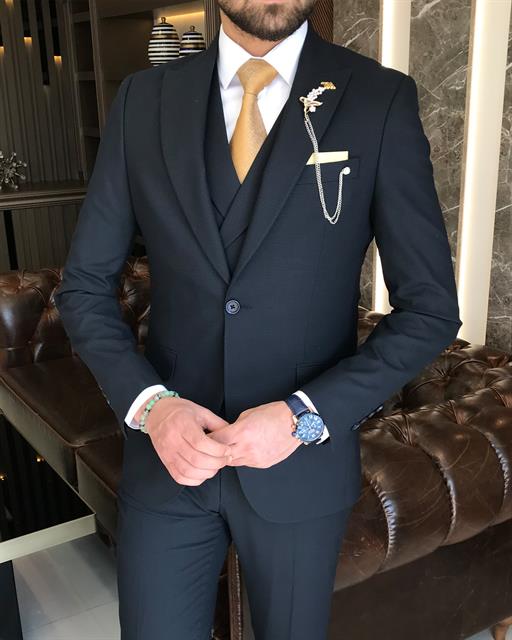ITALIAN FIT MEN'S CARBON BLUE SUIT BY ITALIAN VEGA® (3-Piece)