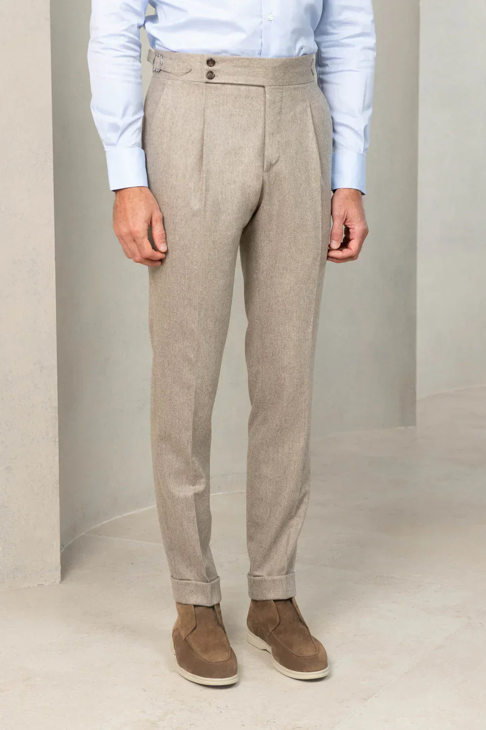 Beige Signature Flannel Gurkha Pants by Italian Vega®