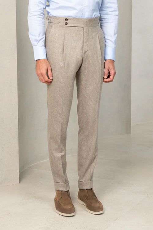 Beige Signature Flannel Gurkha Pants by Italian Vega®