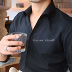 Old Money Black Shirt with Black Herringbone Signature Buttoned Gurkha Pant by ITALIAN VEGA®