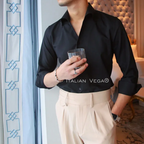 Old Money Black Shirt with Anthracite Flannel Signature Buttoned Gurkha Pant by ITALIAN VEGA®