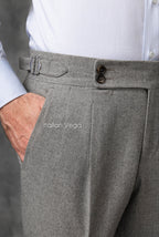 Old Money Crepe Stripe Shirt with Anthracite Flannel Signature Buttoned Gurkha Pant by ITALIAN VEGA®