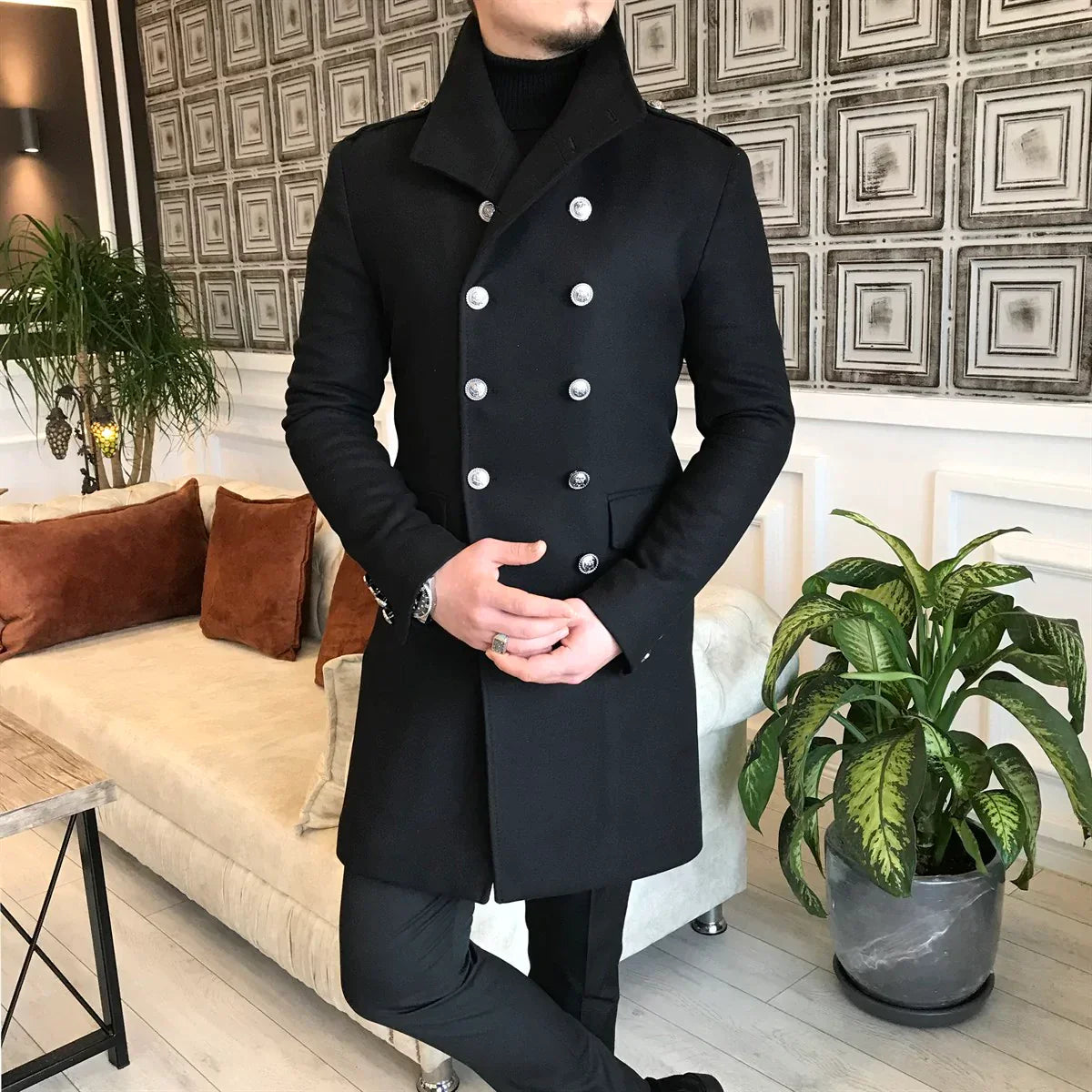Alaska Black Double Breasted Over Coat by ITALIAN VEGA® (Winter Special)